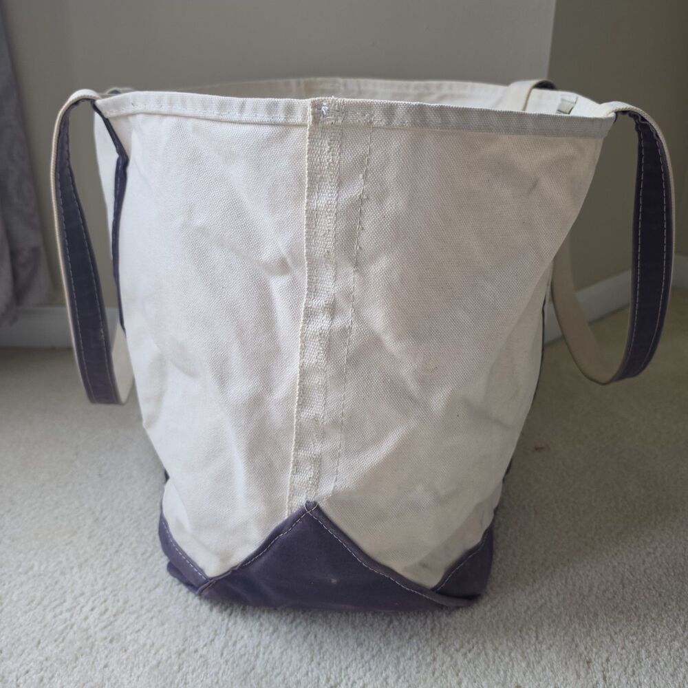 Vintage LL Bean Tote Bag XL Cream/Navy Canvas - Picture 10 of 12